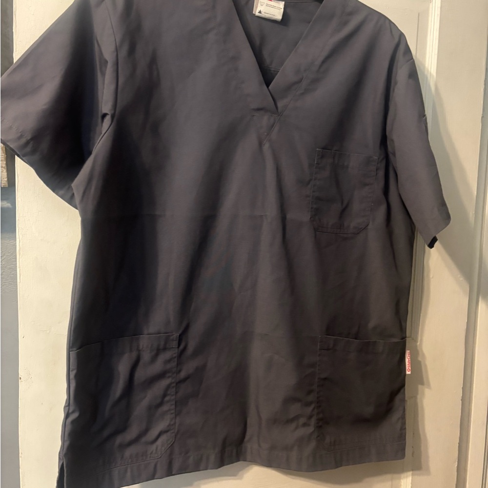 White Cross Gray V-Neck Medical Scrub Shirt